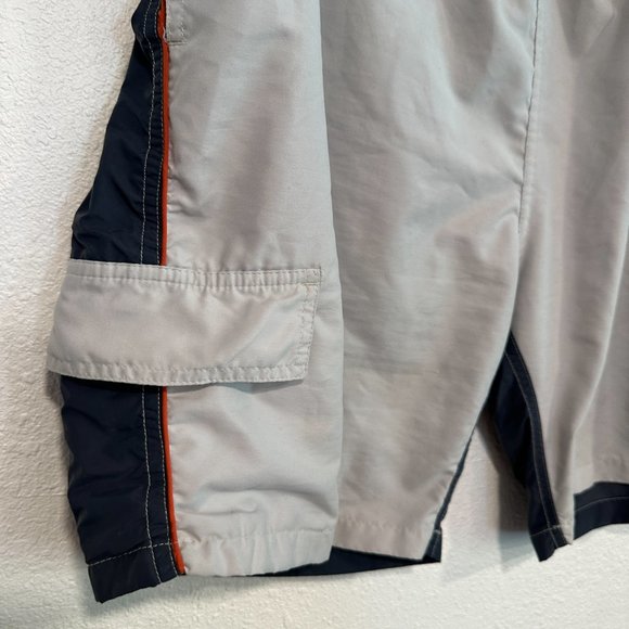 MKS Swim Trunks Mens Size 40 Tied Waist 8" Inseam Pockets 2 Tone Gray Mesh Lined - Picture 6 of 6